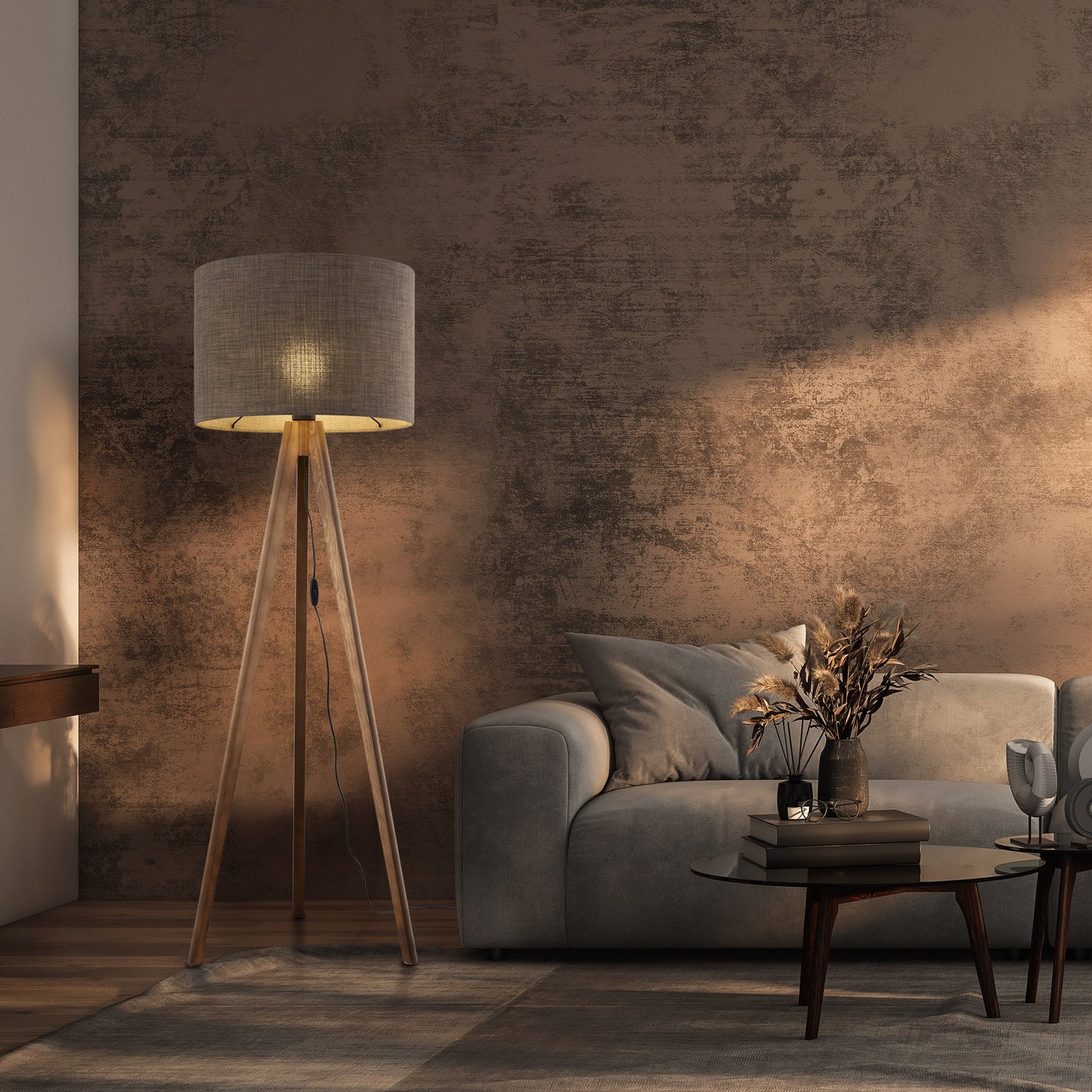 Grand lampadaire moderne du milieu du siècle en noyer brun