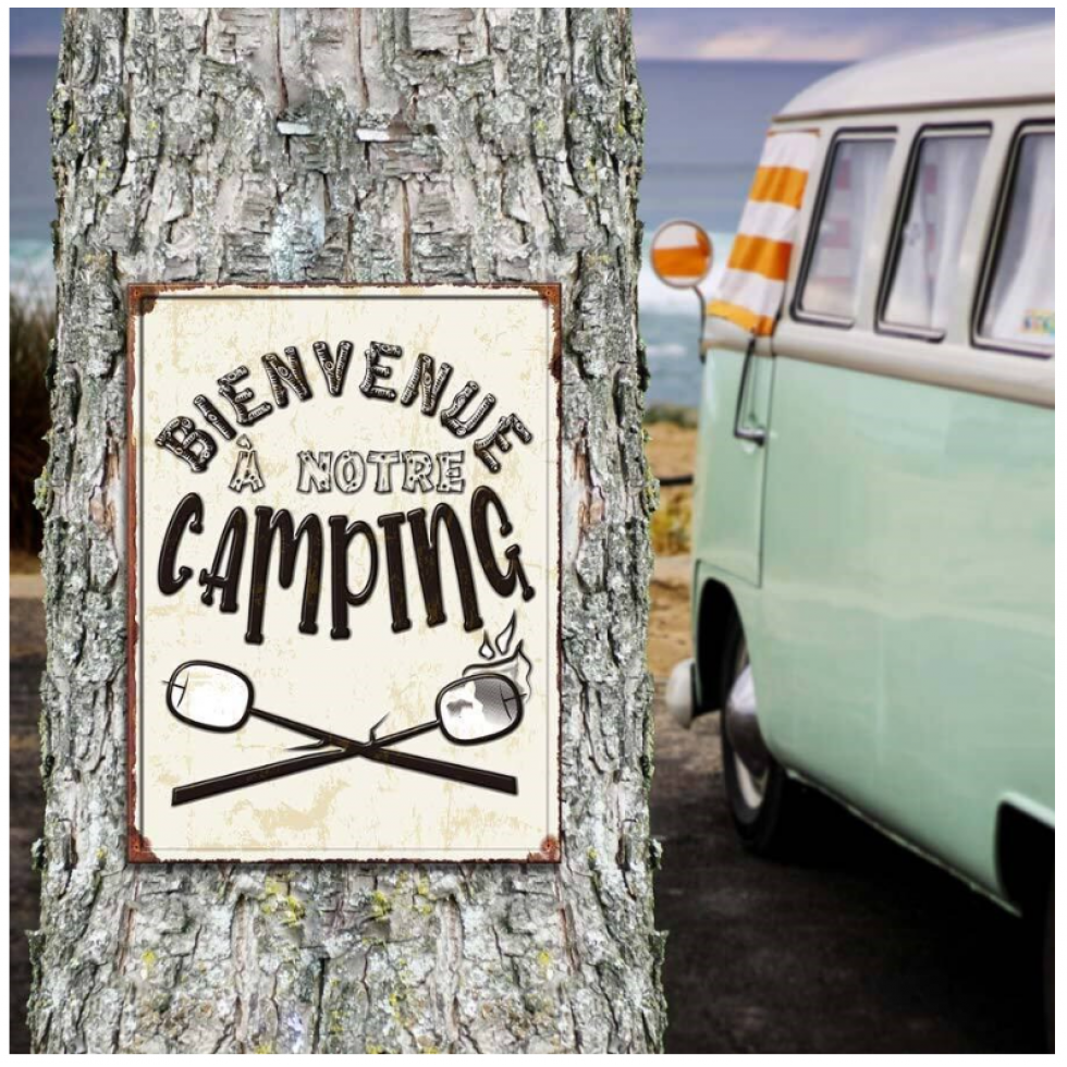 Affiche Métal Bienvenue Camping Rétro