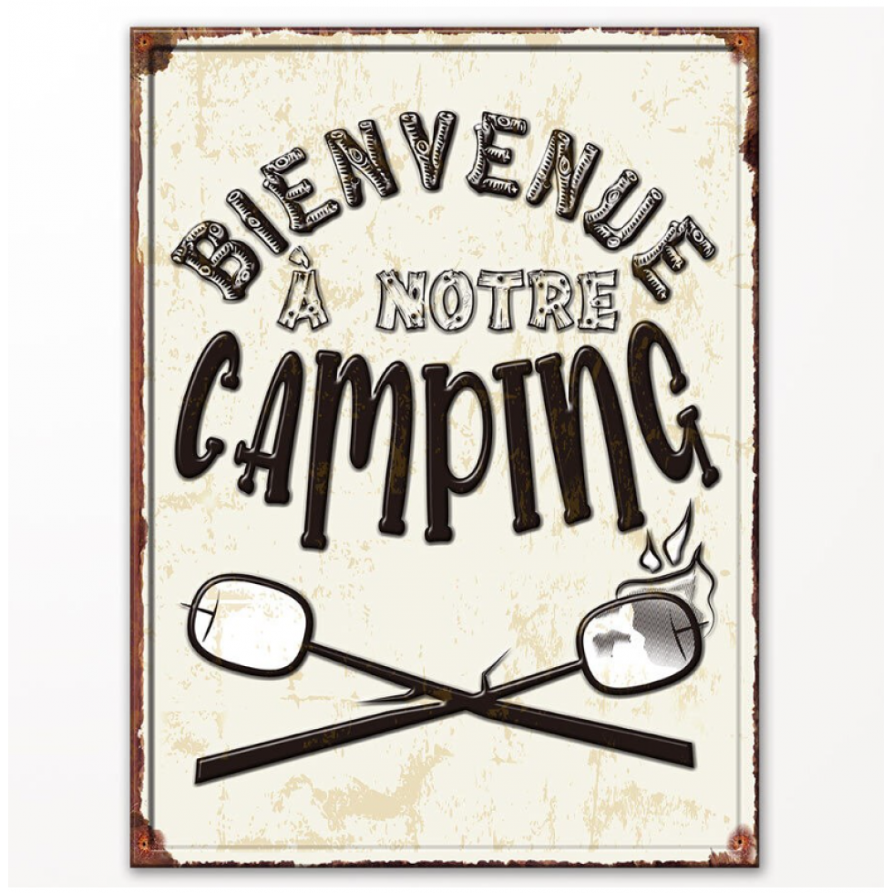 Affiche Métal Bienvenue Camping Rétro