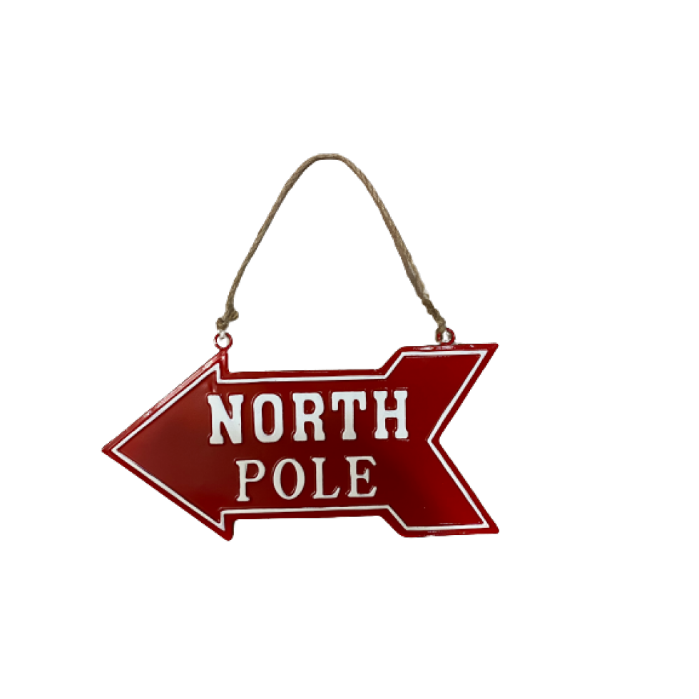 North Pole Red Christmas Metal Poster