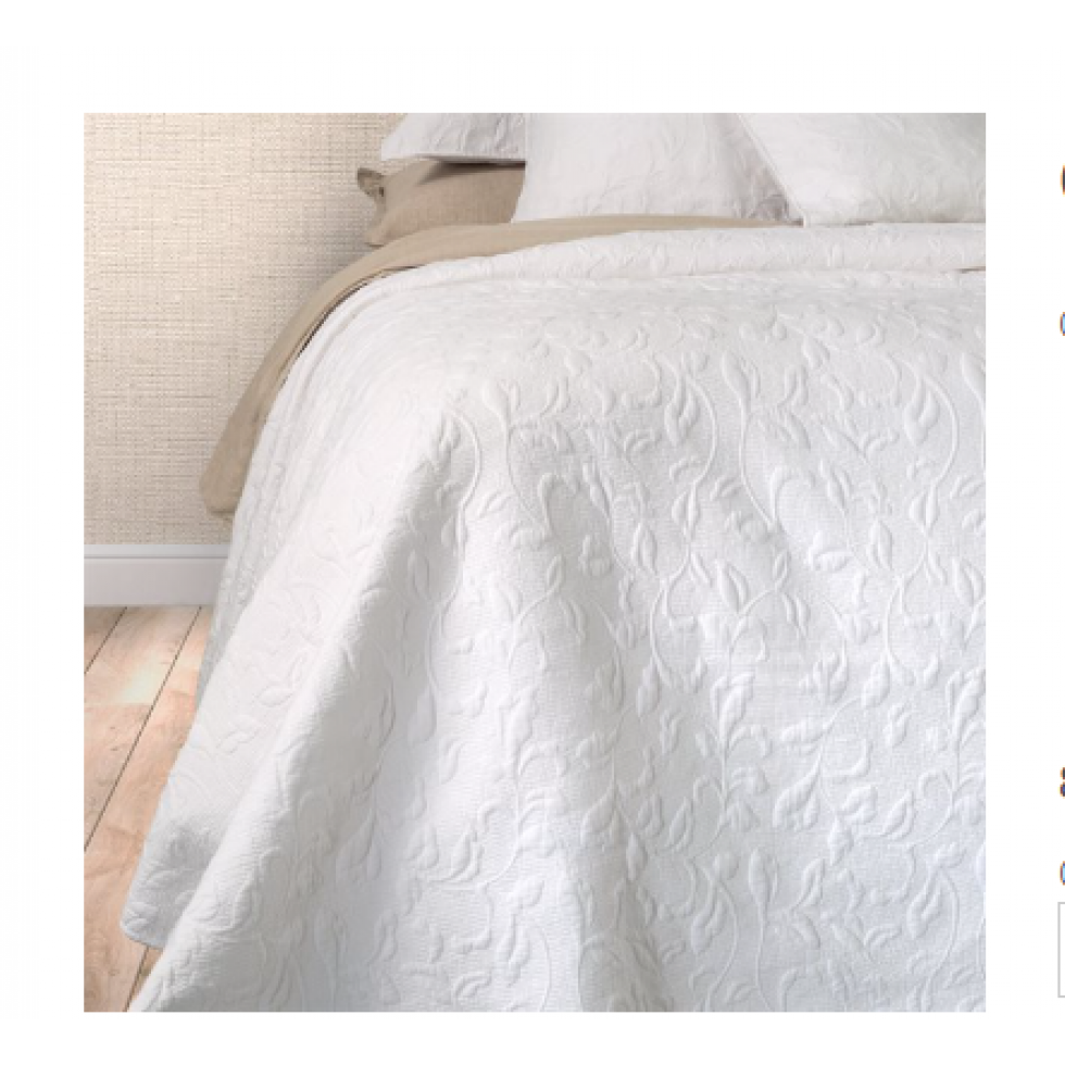 Courtepointe Blanche Motif Feuillage Liana