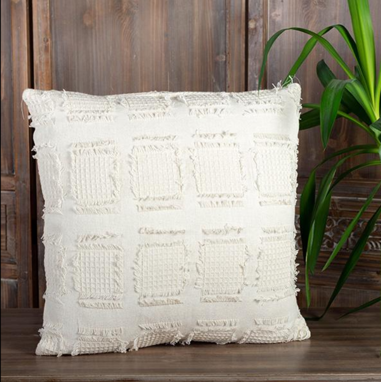 Cream Cushion with Woven Textured Pattern