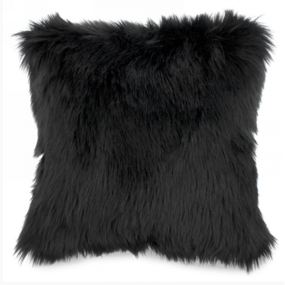 Coussin Décoratif Fausse Fourrure Noir Luxueux