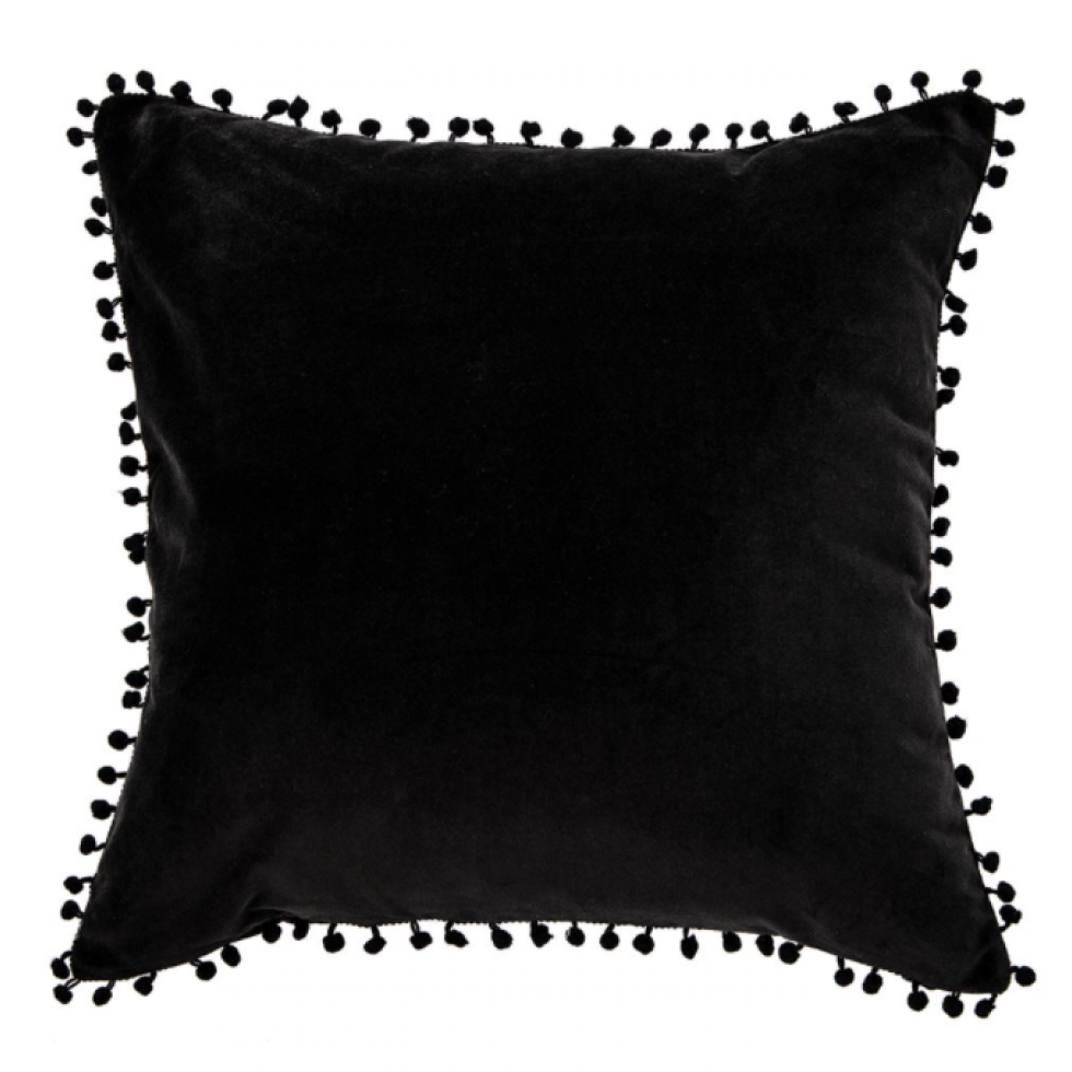 Coussin en Velours Noir avec Pompons