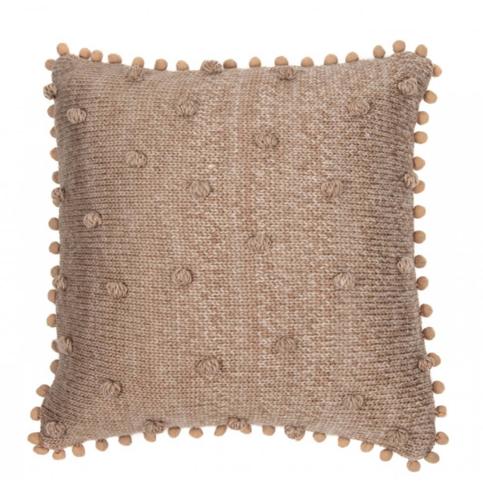 Tan Cushion with Mocaccino Pompoms – Brunelli