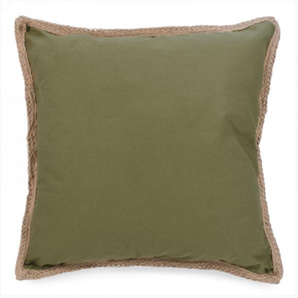Olive Green Cushion with Natural Jute Border