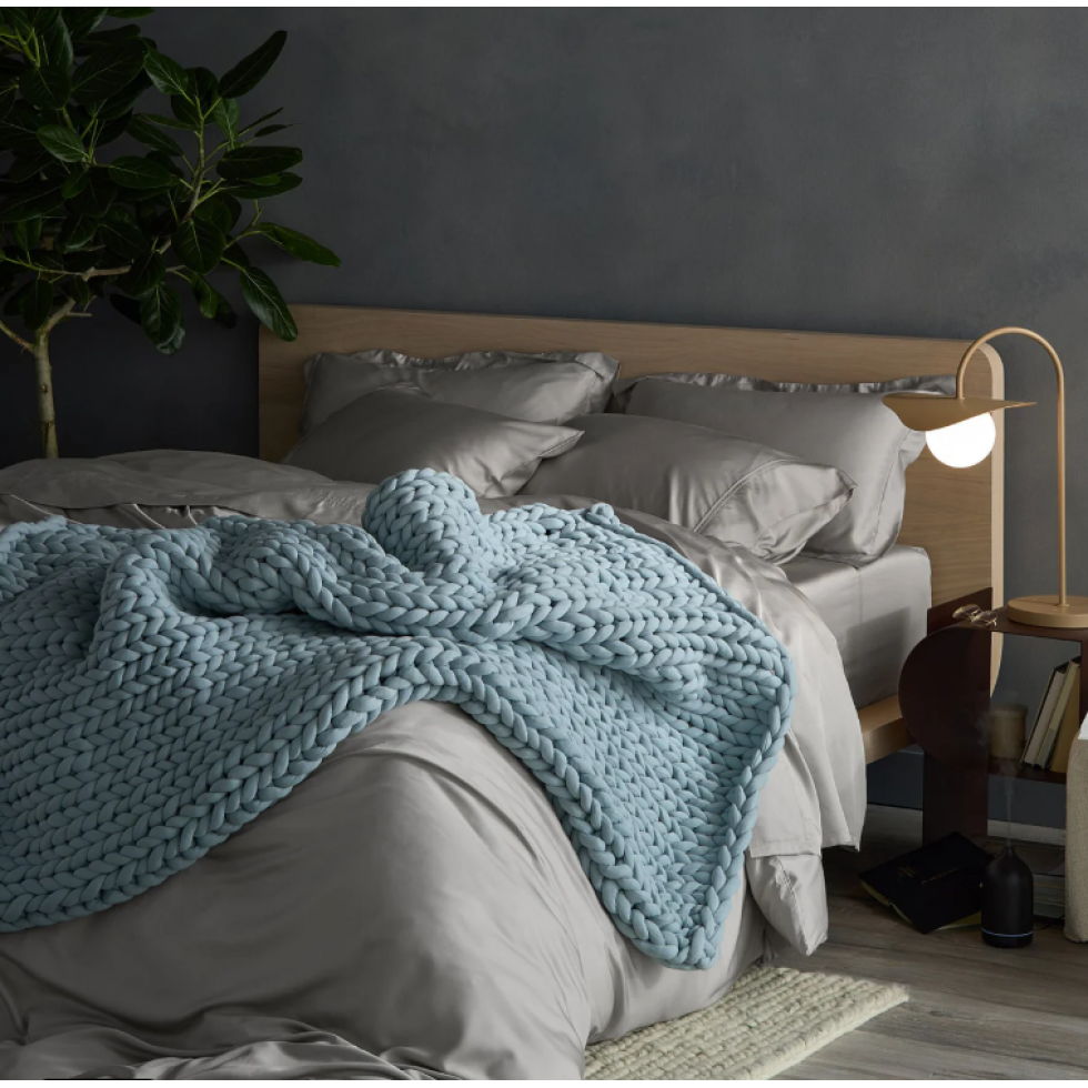 Couverture Lestée En Tricot Bleu Poussière