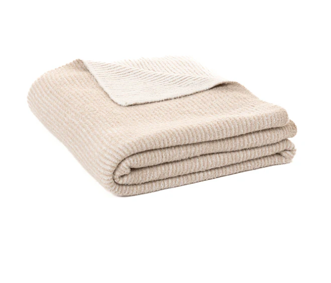 Couverture rayée crème et beige Softy