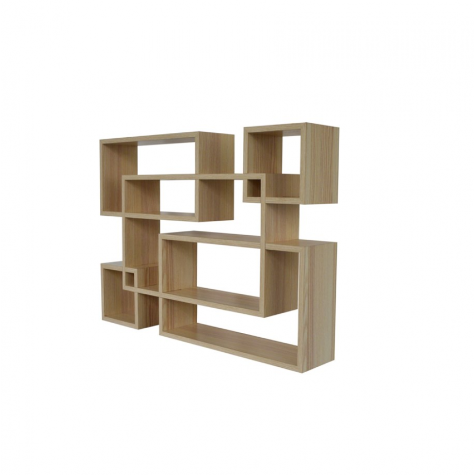 Geometric Wall Shelf in Light Wood