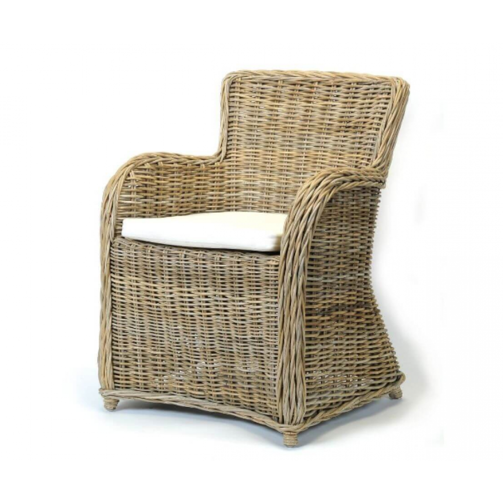 Natural Rattan Armchair with White Cushion