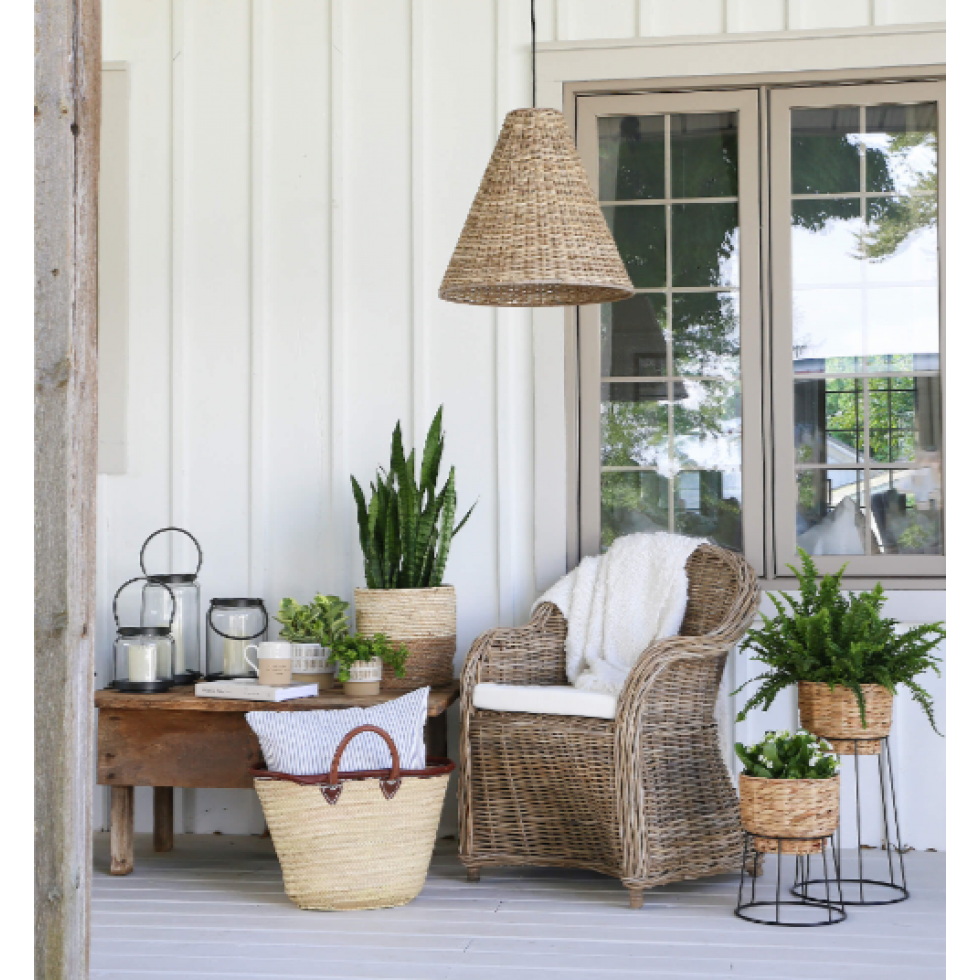 Natural Rattan Armchair with White Cushion