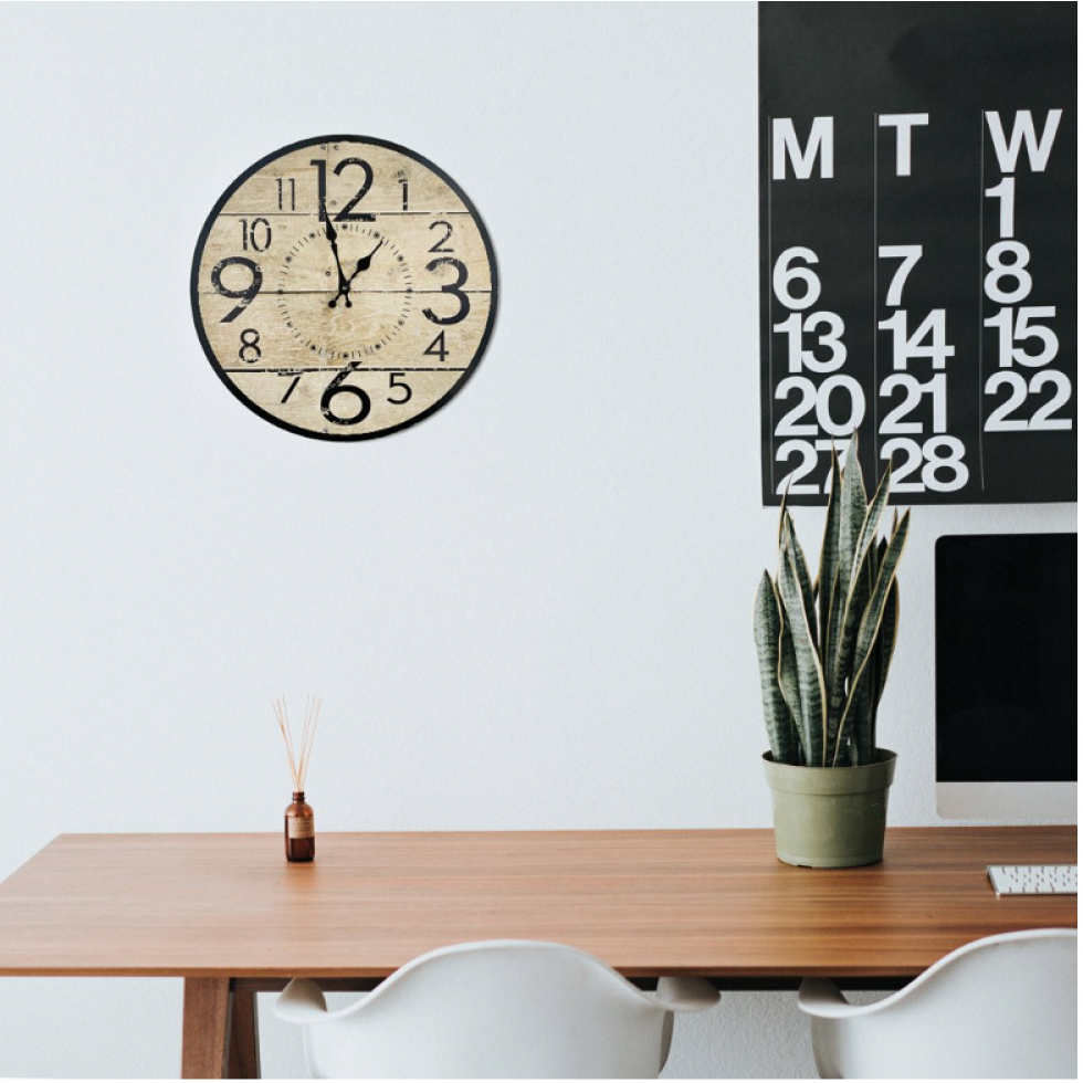 Horloge Murale Effet Bois Chiffres XXL Vintage