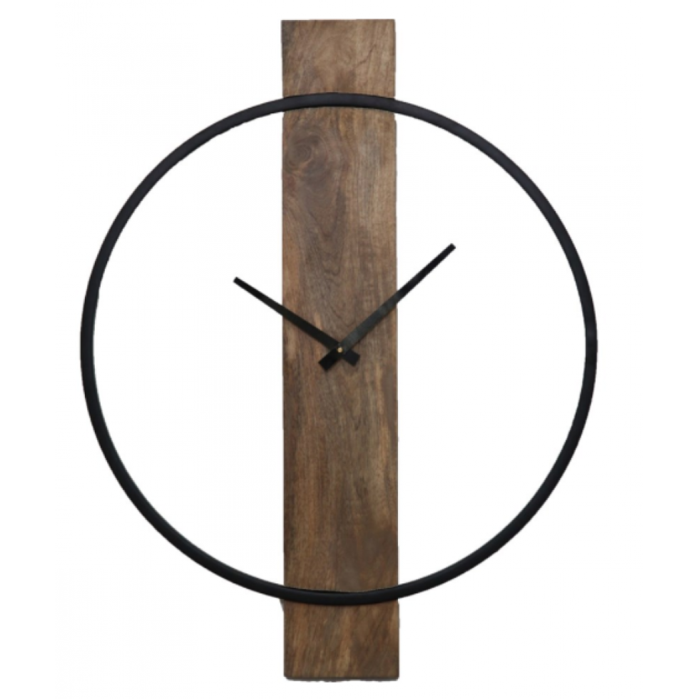 Horloge Murale Pearl en Bois et Métal Noir Minimaliste