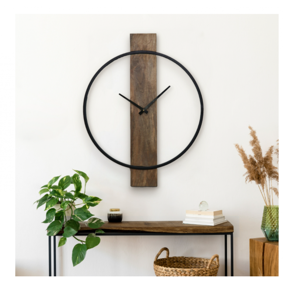 Horloge Murale Pearl en Bois et Métal Noir Minimaliste