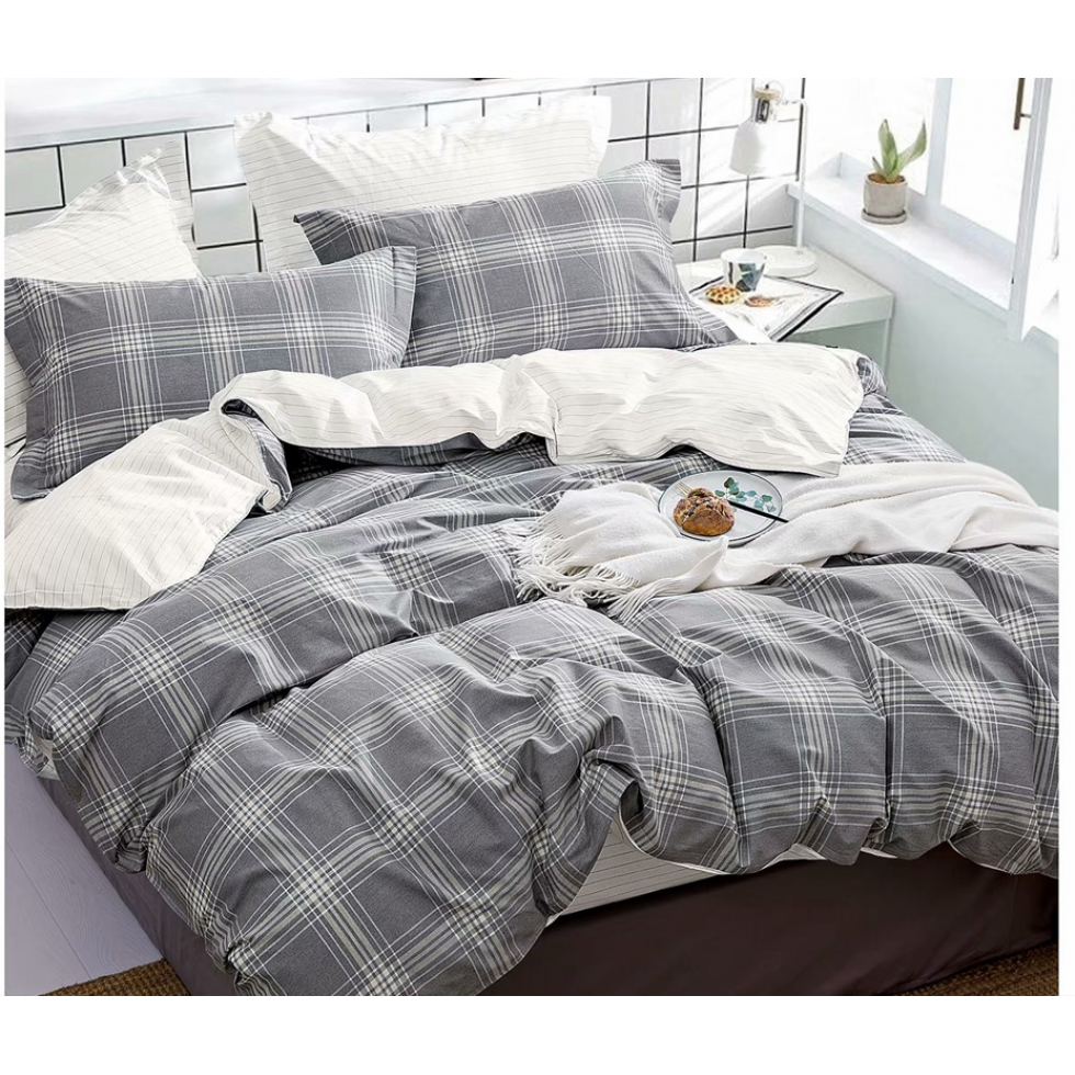 Mathis Grey Check Duvet Cover