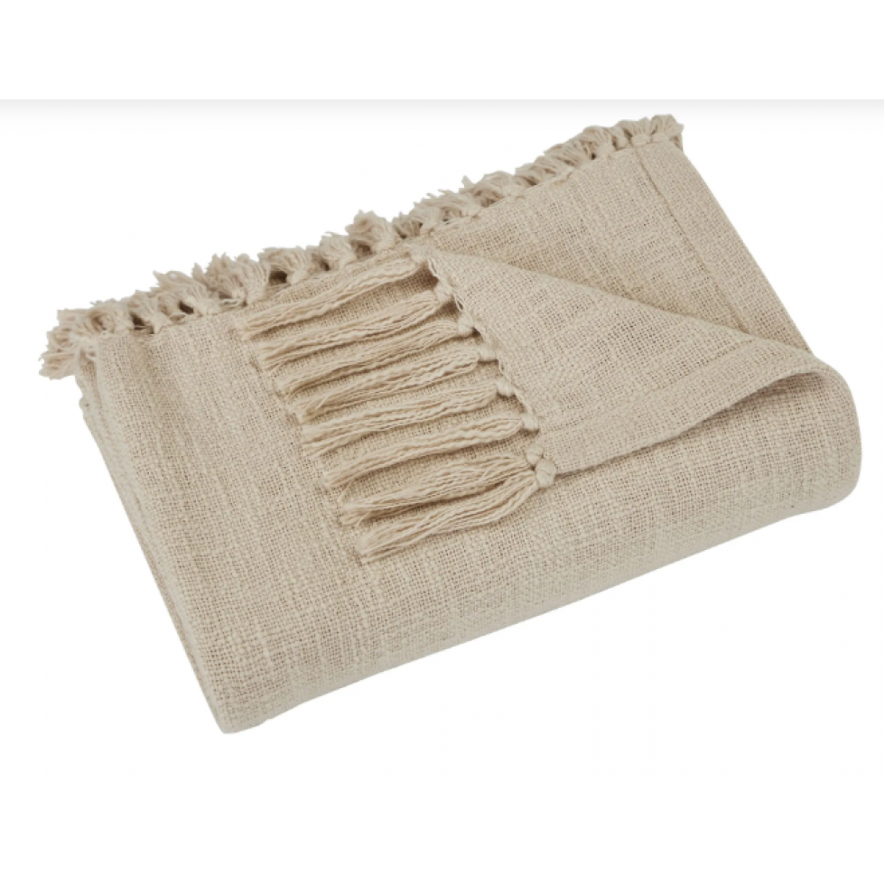 Jeté Beige Curtis à Franges