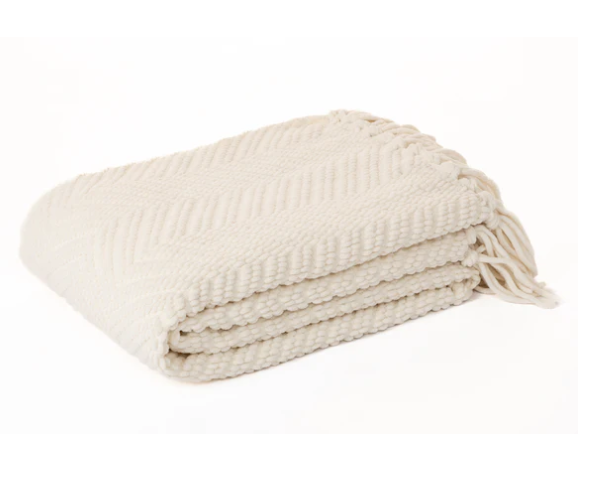 Jeté en chenille ivoire motif chevron Emy