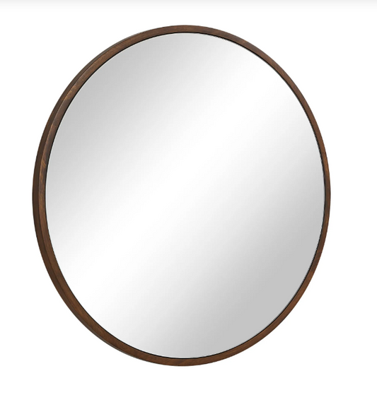 Miroir rond bois noyer 30 po