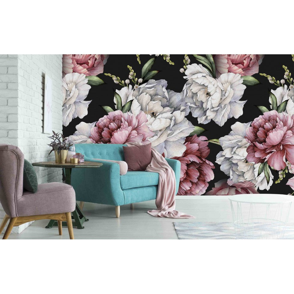 Romantic Peonies Watercolor Mural