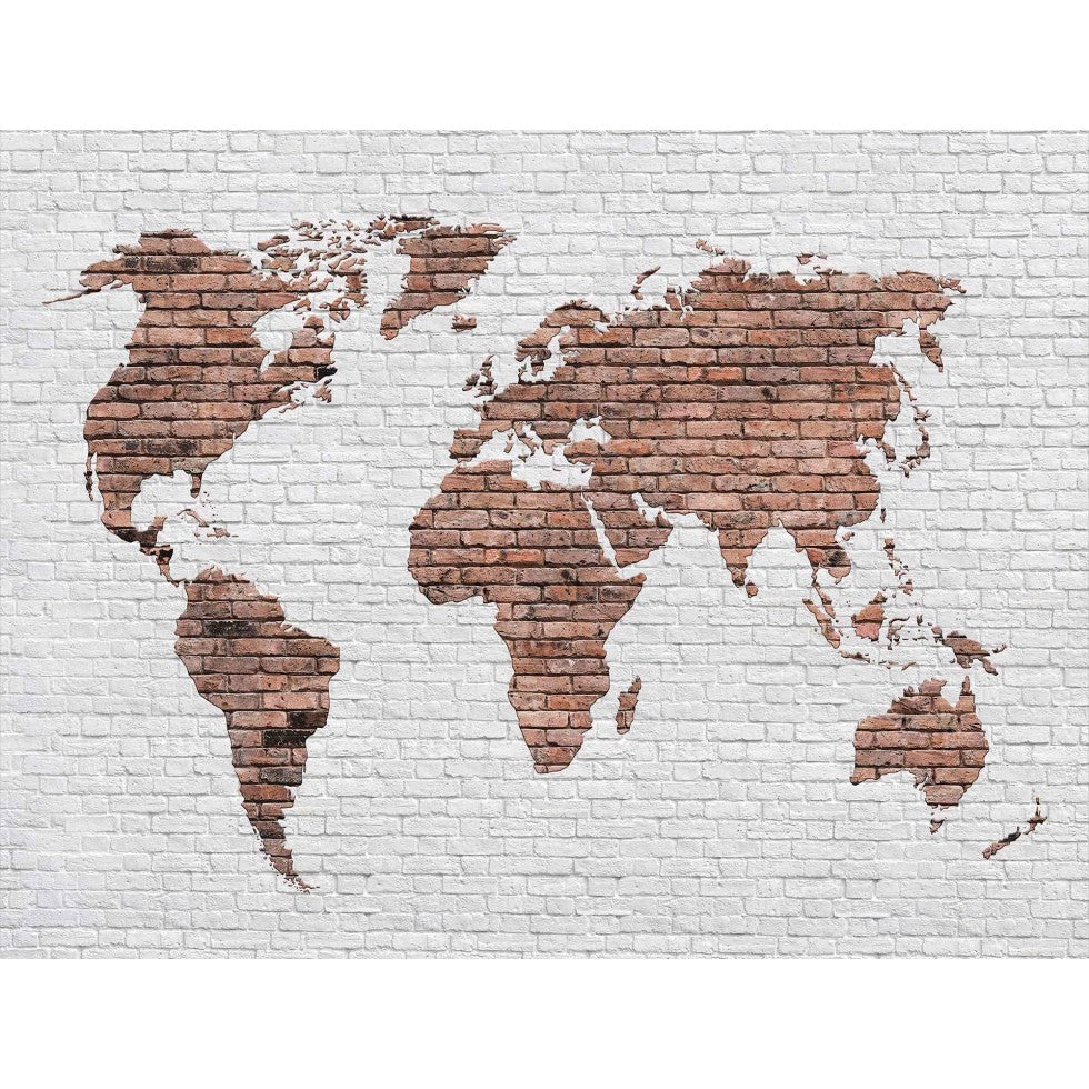 World Map Mural on a Brick Wall