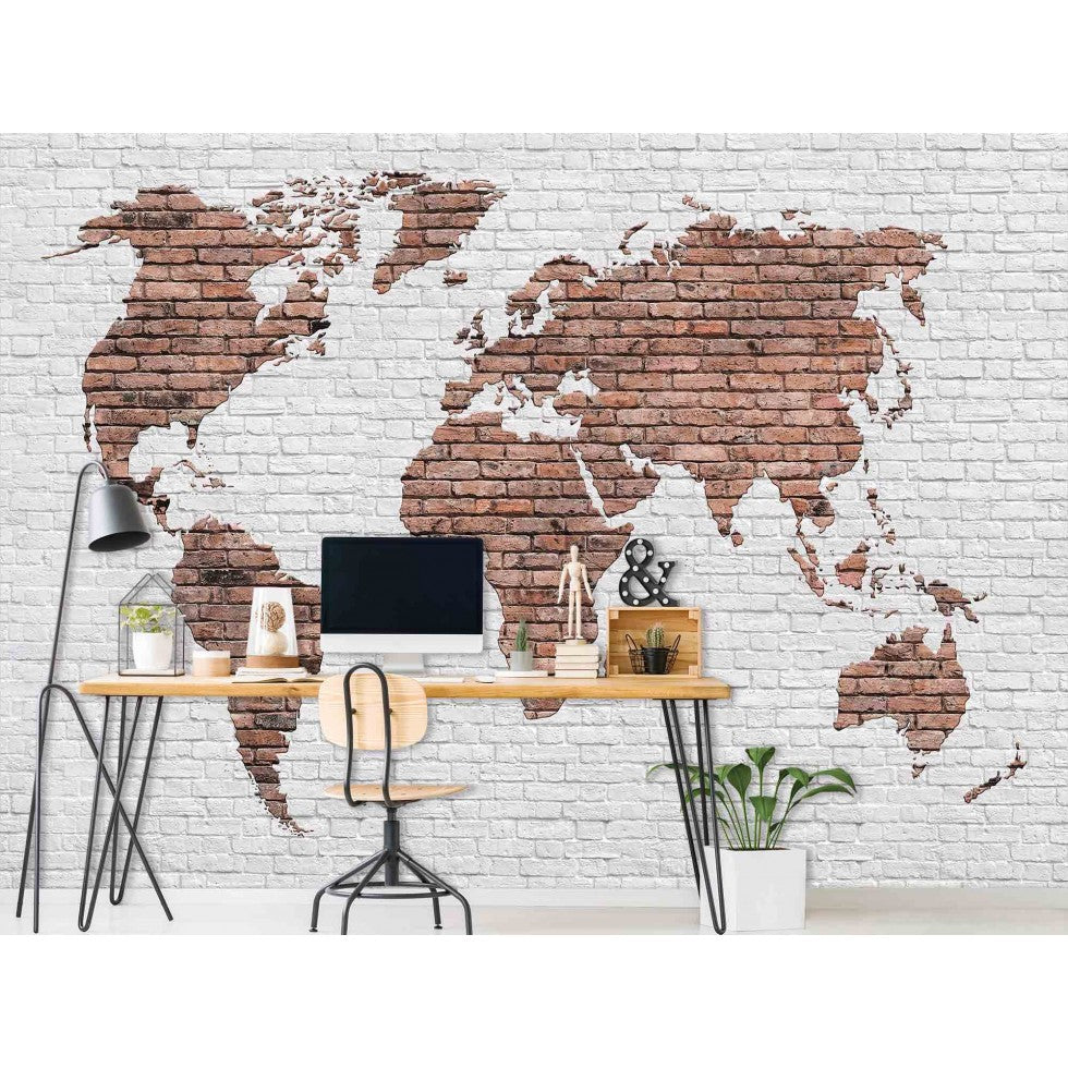 World Map Mural on a Brick Wall