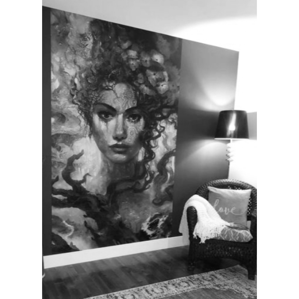 Murale Déesse De La Nature Noir Et Blanc
