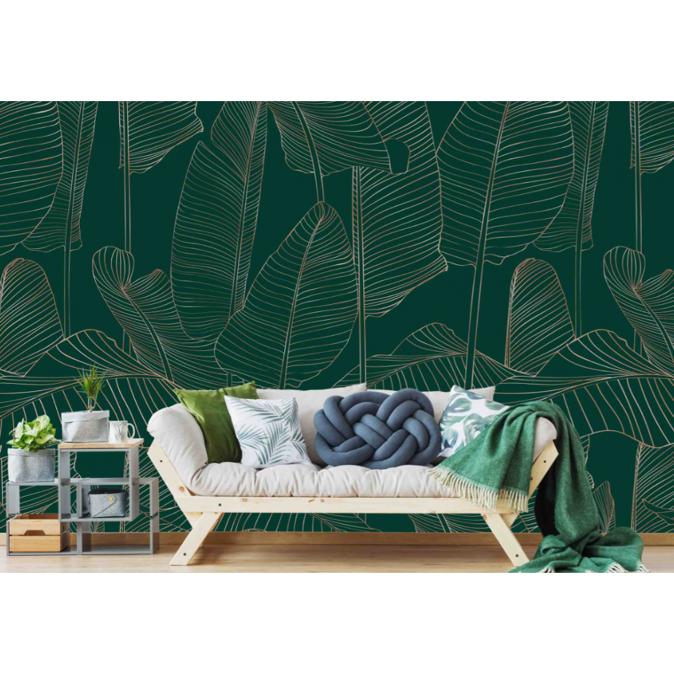 Banana Leaf Mural in Forest Green and Bronze
