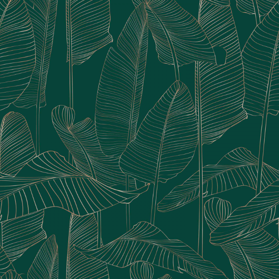 Banana Leaf Mural in Forest Green and Bronze
