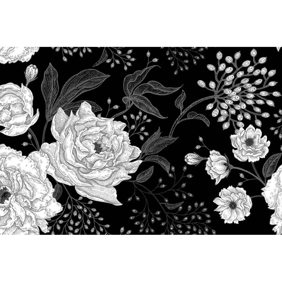 Large Black and White Flower Mural