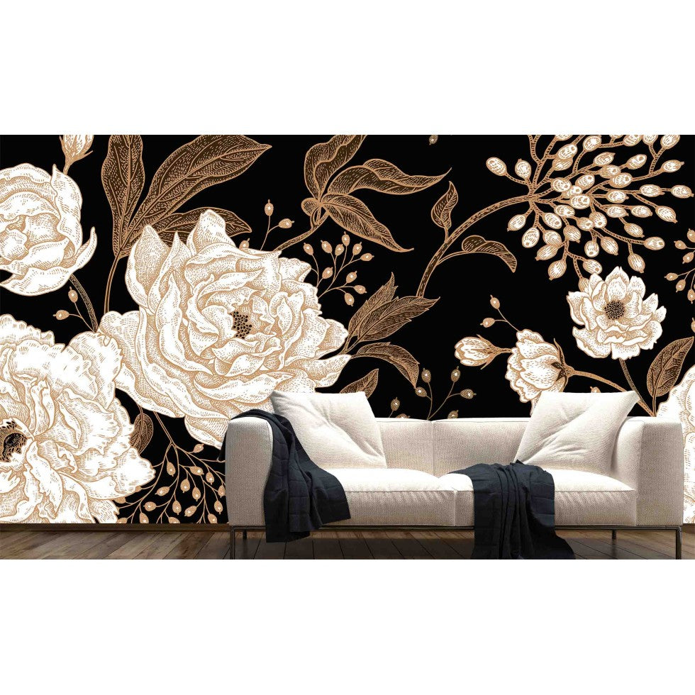 Large Flower Mural on Black Background