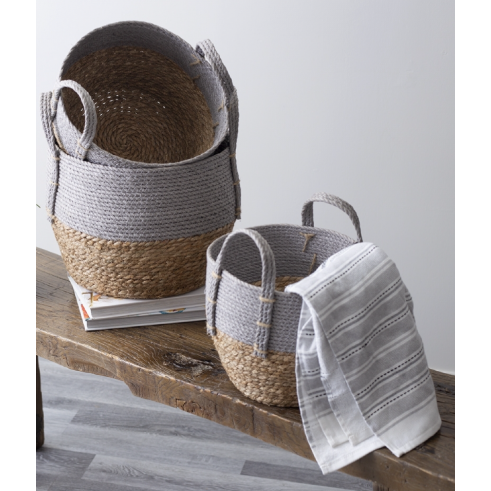 Paniers Décoratifs Gris et Naturel en Jute et Coton (Lot de 3)