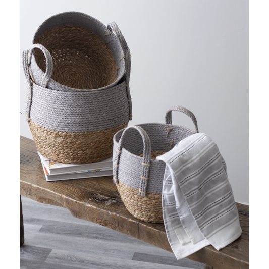 Paniers Décoratifs Gris et Naturel en Jute et Coton (Lot de 3)