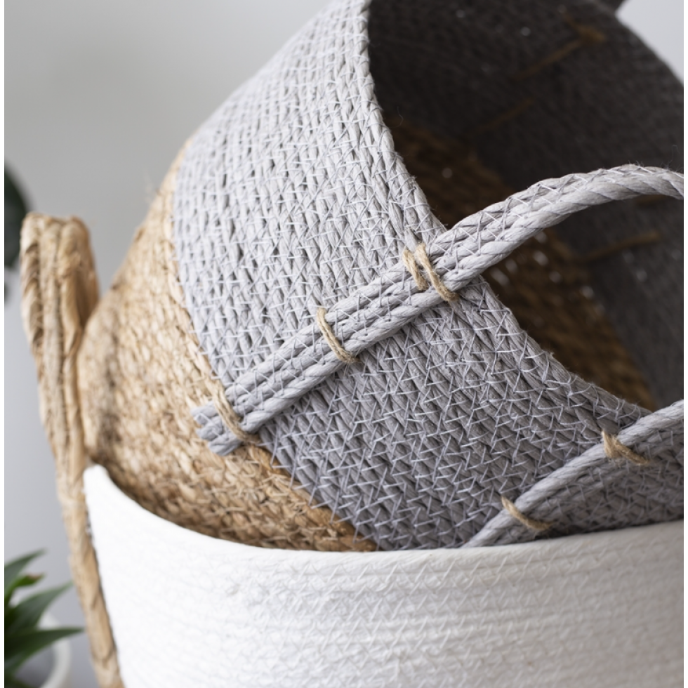 Paniers Décoratifs Gris et Naturel en Jute et Coton (Lot de 3)