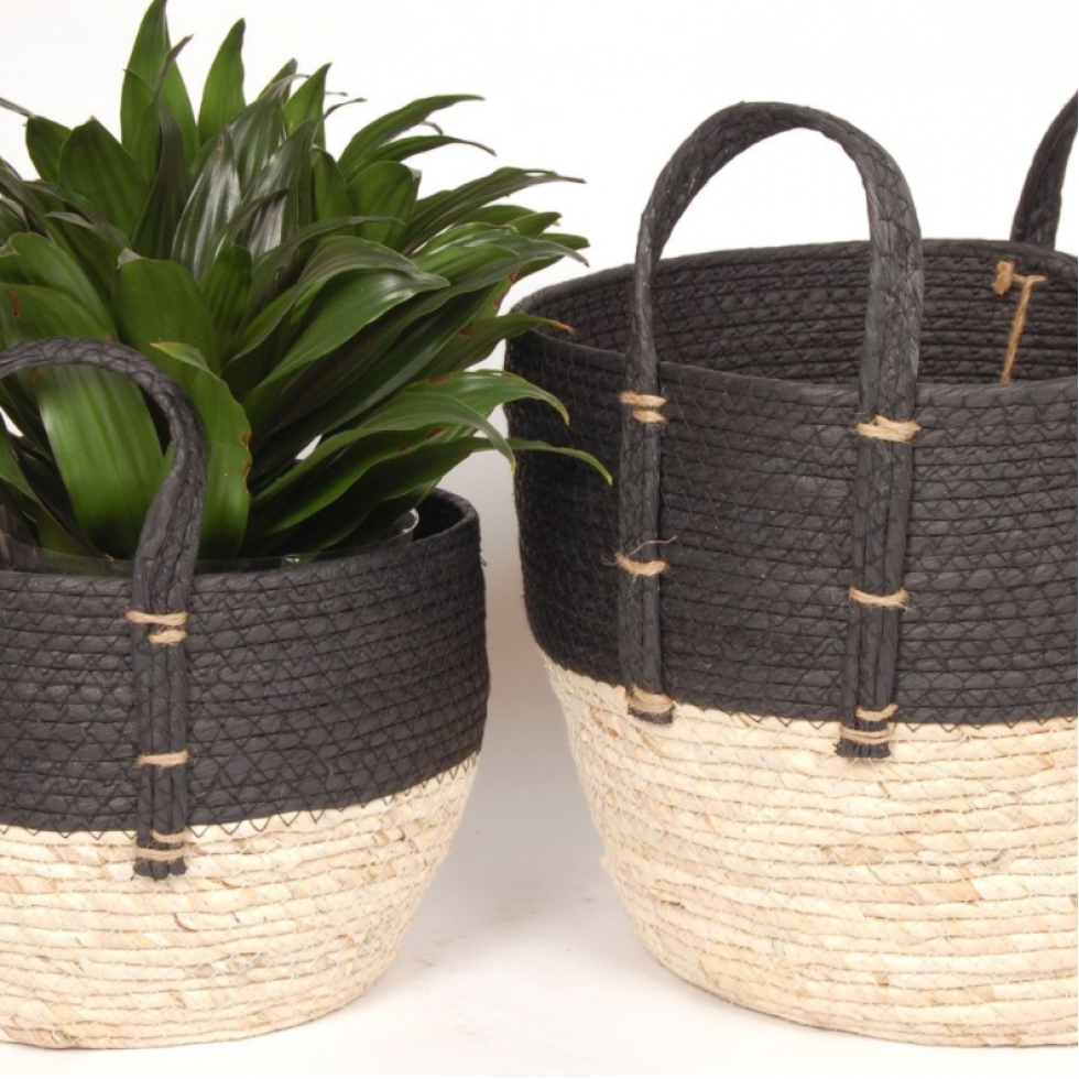 Paniers Décoratifs Noir et Naturel en Jute (Lot de 3)