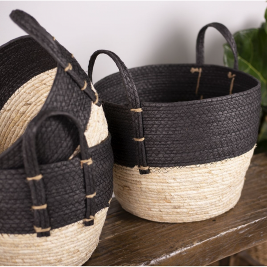 Paniers Décoratifs Noir et Naturel en Jute (Lot de 3)