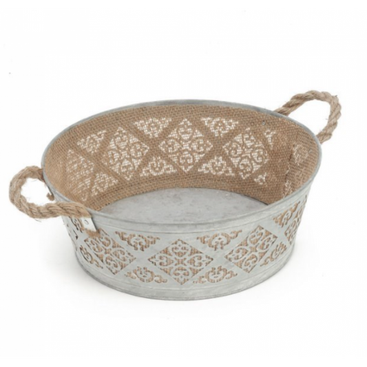 Panier Rond en Métal et Jute Bohème