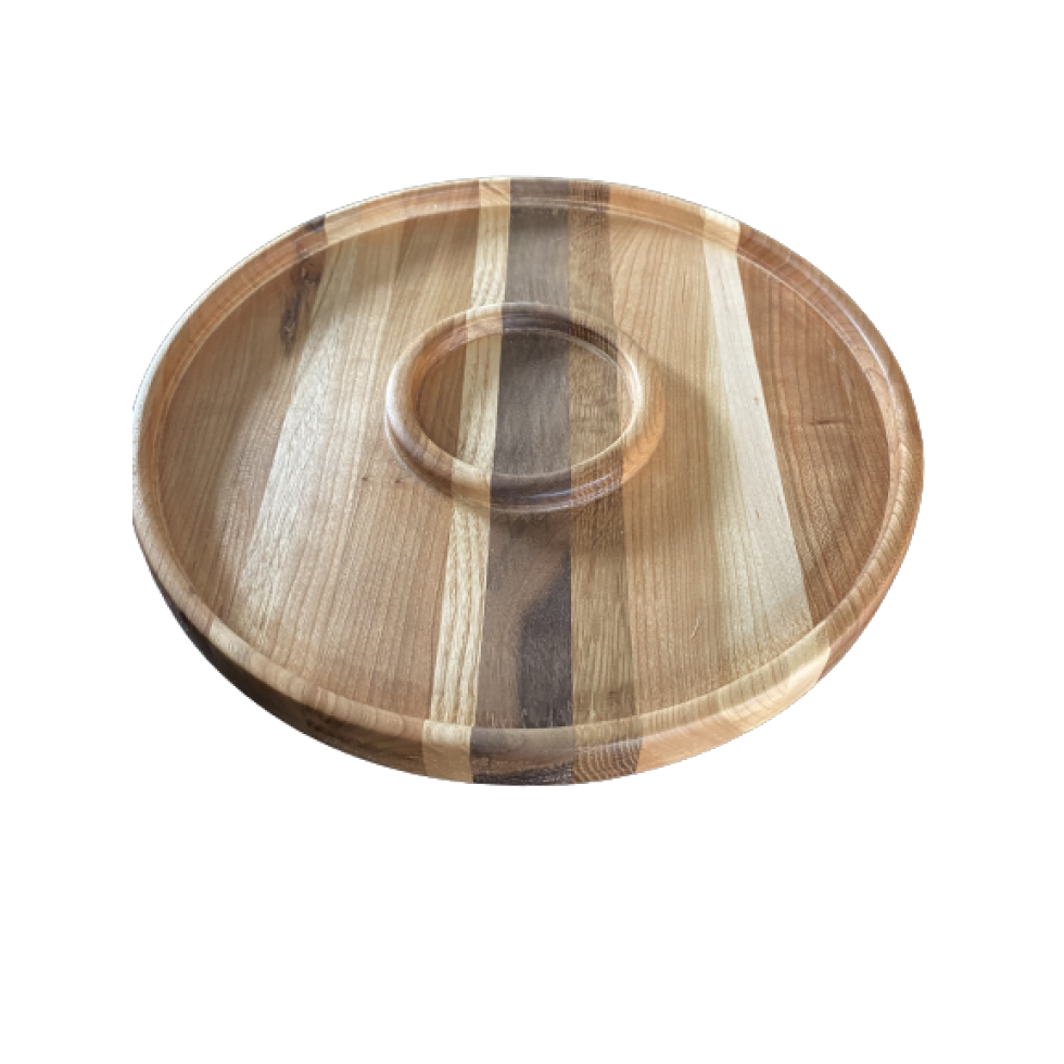 Solid wood rotating tray with bottle space
