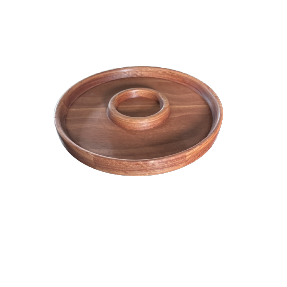 Cherry wood rotating tray with bottle center