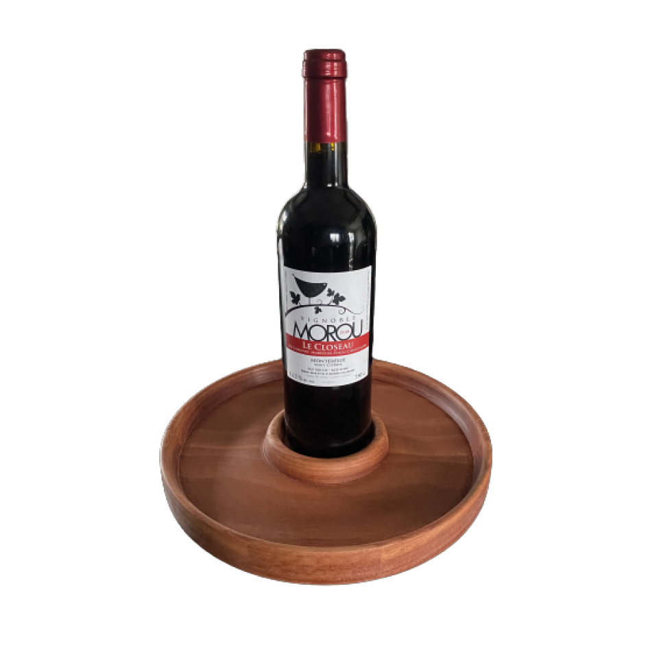 Cherry wood rotating tray with bottle center