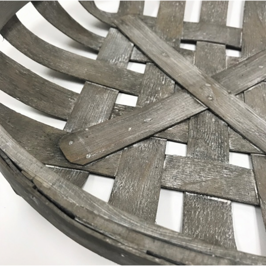 Plateau rond en lattes de bois vieilli