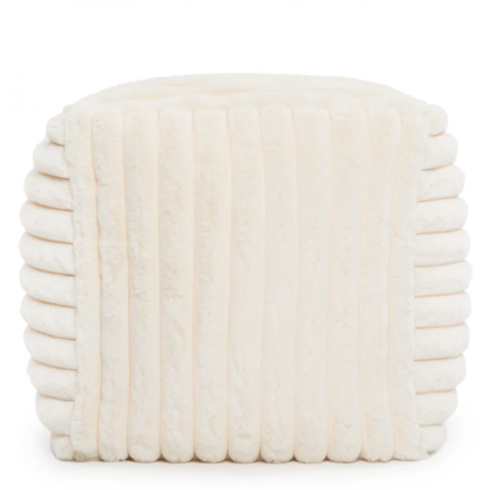 Pouf cube Raya en velours côtelé naturel
