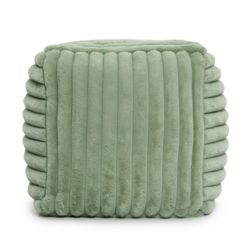 Pouf cube Raya en velours côtelé sauge