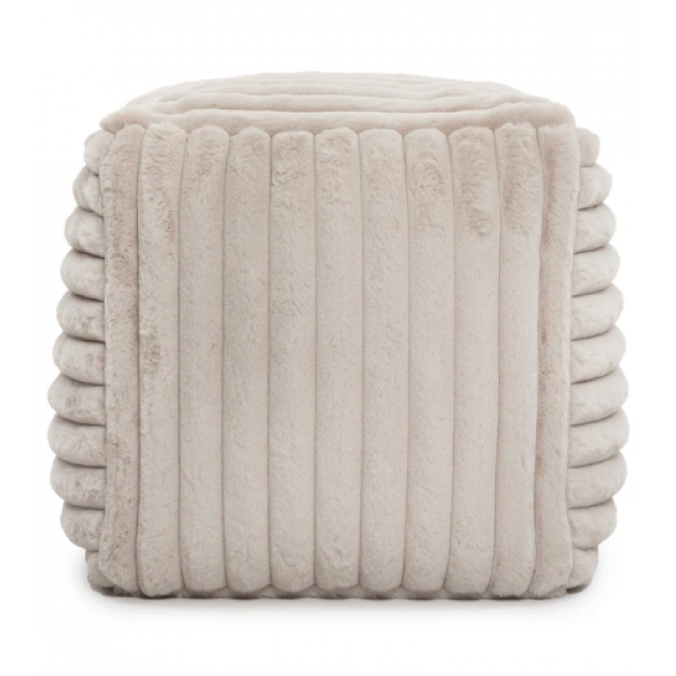 Pouf cube Raya en velours côtelé beige