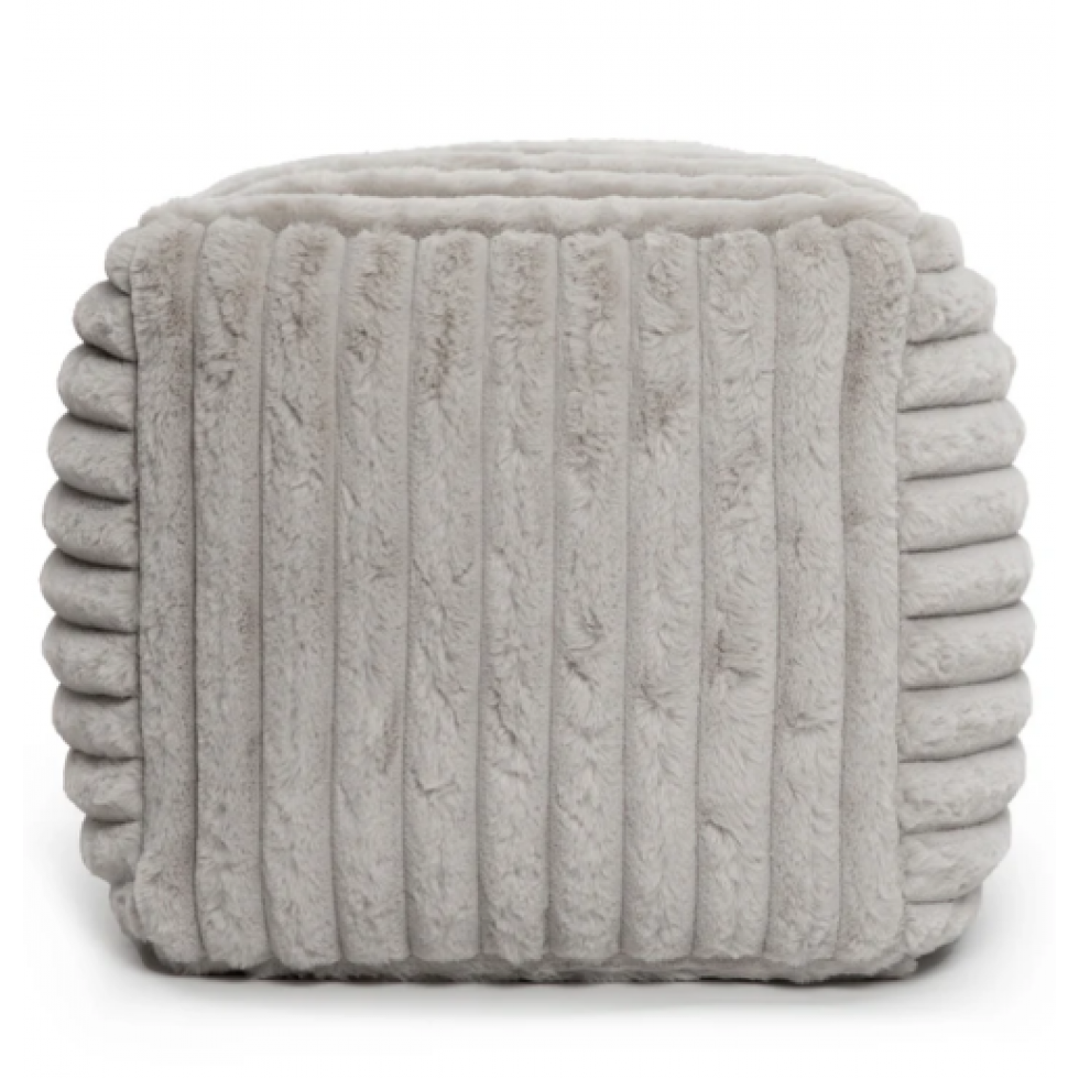 Pouf cube Raya en velours côtelé gris