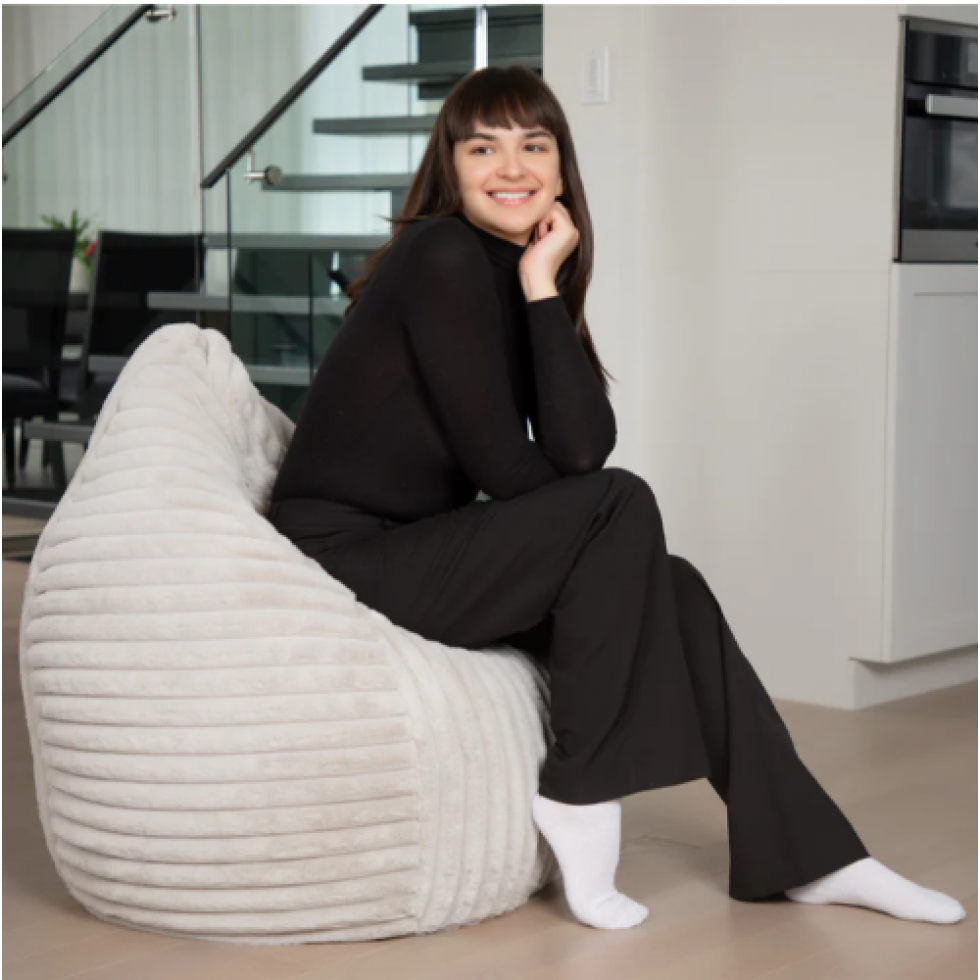 Pouf Raya XL en velours côtelé beige