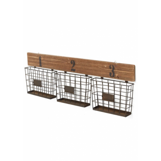Rangement mural 3 paniers métal et bois numéroté