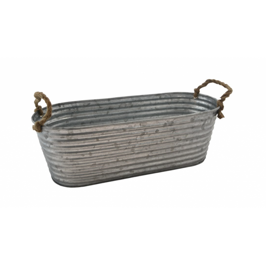 Seau Métal Oblong avec Poignées Corde Rustique