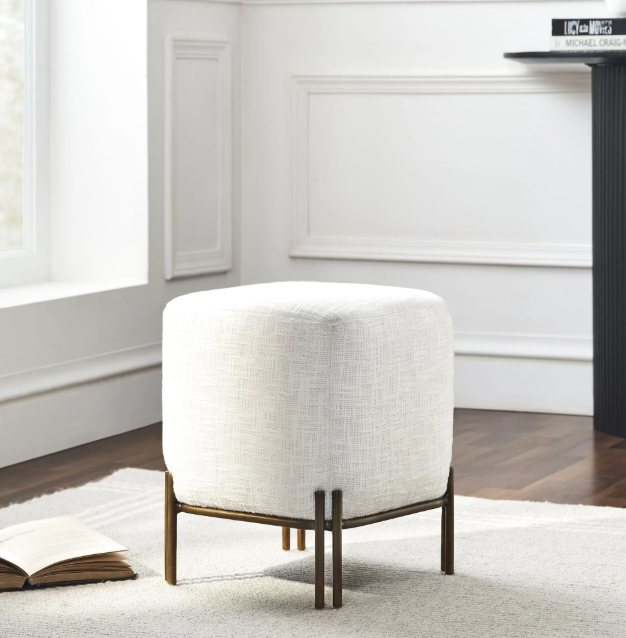Tabouret ivoire coton et laiton antique