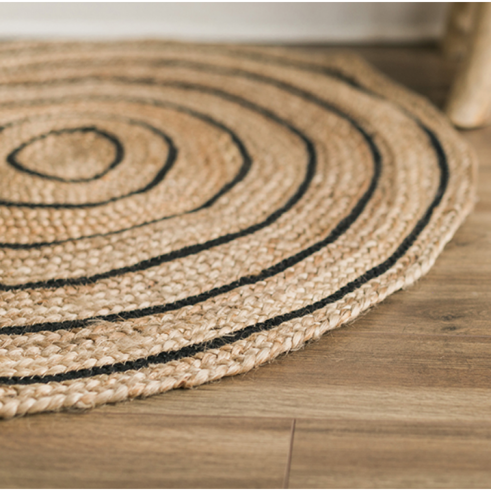 Round Natural and Black Jute Rug