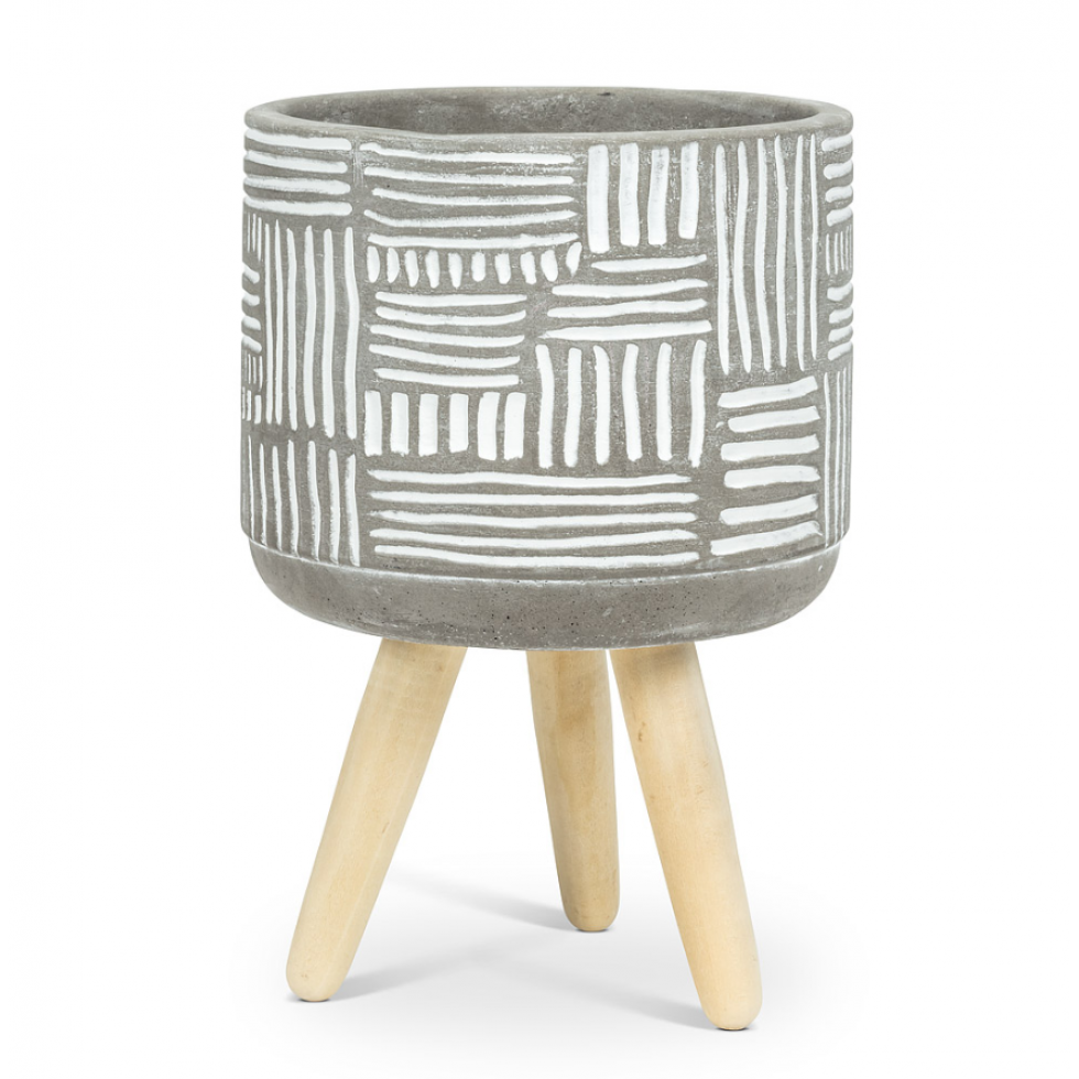Vase Trépied Gris Motifs Blancs